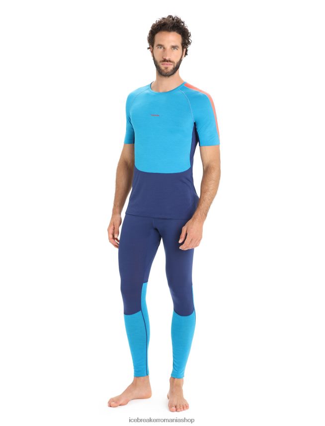 Icebreaker îmbrăcăminte geo blue/royal navy bărbați 125 zoneknit merinos cu mânecă scurtă echipaj de top termic DL46T171