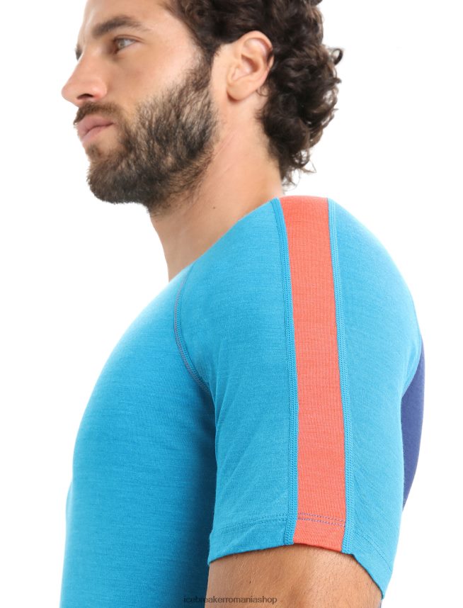 Icebreaker îmbrăcăminte geo blue/royal navy bărbați 125 zoneknit merinos cu mânecă scurtă echipaj de top termic DL46T171