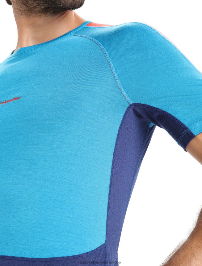 Icebreaker îmbrăcăminte geo blue/royal navy bărbați 125 zoneknit merinos cu mânecă scurtă echipaj de top termic DL46T171