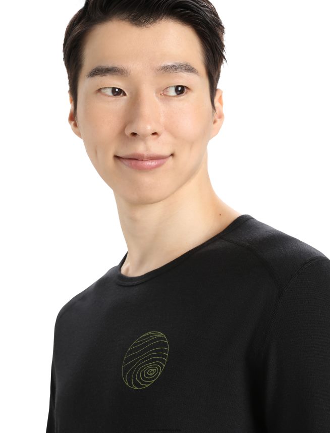 Icebreaker îmbrăcăminte negru bărbați merino 200 oasis mânecă lungă echipaj termic top alpi 3d DL46T426