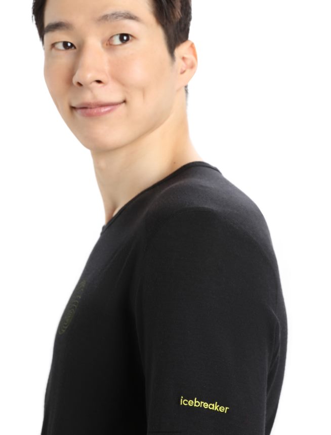 Icebreaker îmbrăcăminte negru bărbați merino 200 oasis mânecă lungă echipaj termic top alpi 3d DL46T426