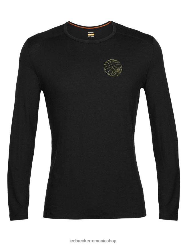 Icebreaker îmbrăcăminte negru bărbați merino 200 oasis mânecă lungă echipaj termic top alpi 3d DL46T426