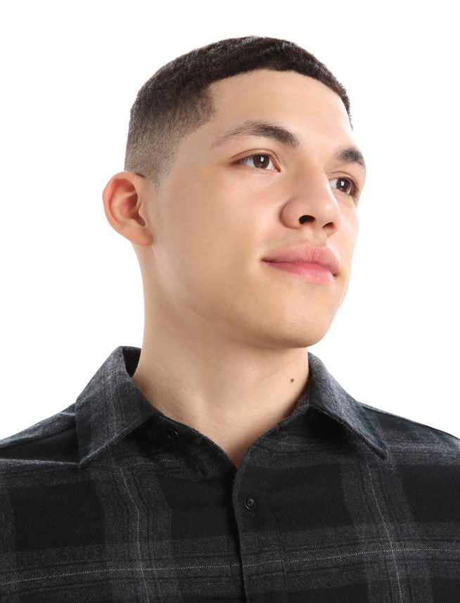 Icebreaker îmbrăcăminte jet heather bărbați cămașă din flanel cu mânecă lungă din merino dawnder în carouri DL46T357