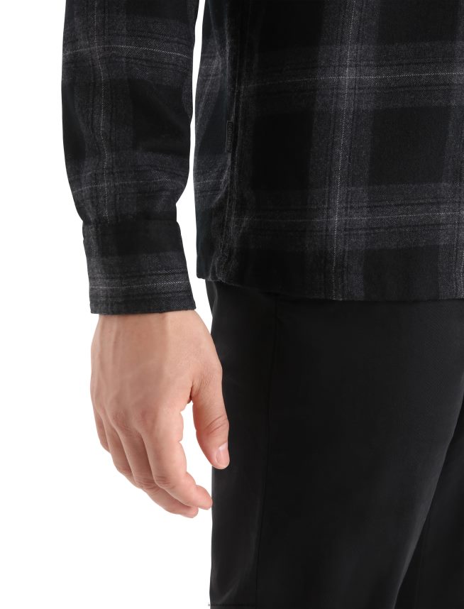 Icebreaker îmbrăcăminte jet heather bărbați cămașă din flanel cu mânecă lungă din merino dawnder în carouri DL46T357