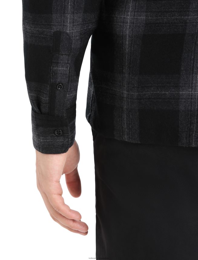 Icebreaker îmbrăcăminte jet heather bărbați cămașă din flanel cu mânecă lungă din merino dawnder în carouri DL46T357