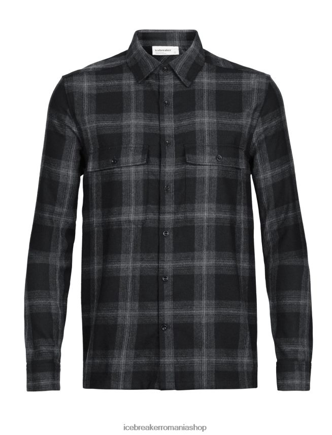 Icebreaker îmbrăcăminte jet heather bărbați cămașă din flanel cu mânecă lungă din merino dawnder în carouri DL46T357