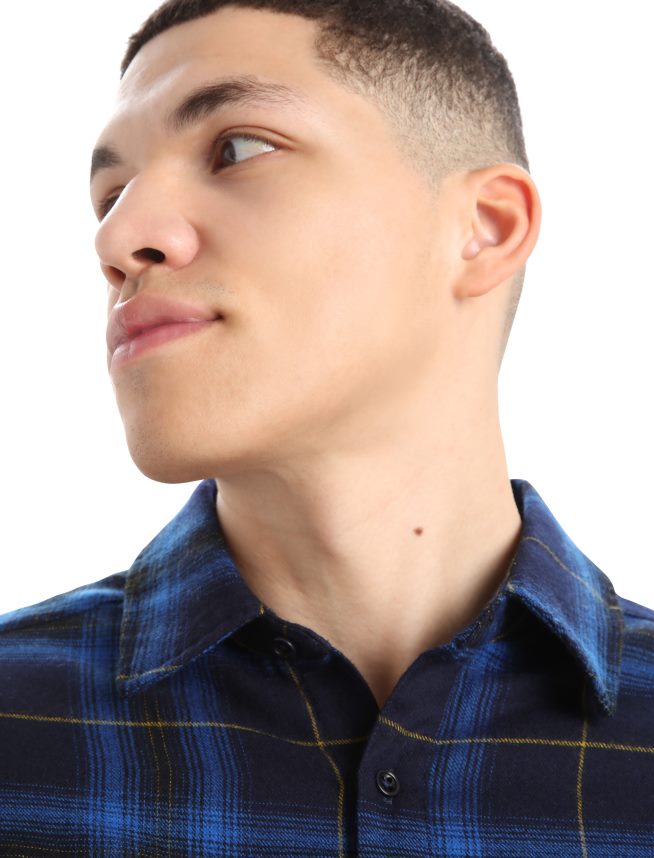 Icebreaker îmbrăcăminte marina de la miezul nopții bărbați cămașă din flanel cu mânecă lungă din merino dawnder în carouri DL46T358