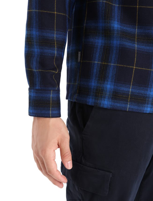 Icebreaker îmbrăcăminte marina de la miezul nopții bărbați cămașă din flanel cu mânecă lungă din merino dawnder în carouri DL46T358