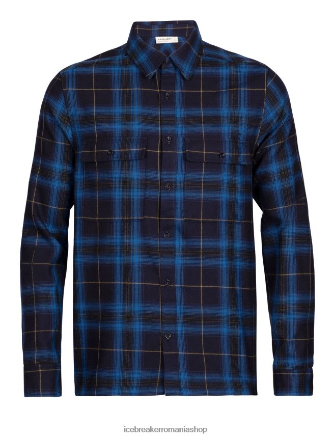Icebreaker îmbrăcăminte marina de la miezul nopții bărbați cămașă din flanel cu mânecă lungă din merino dawnder în carouri DL46T358