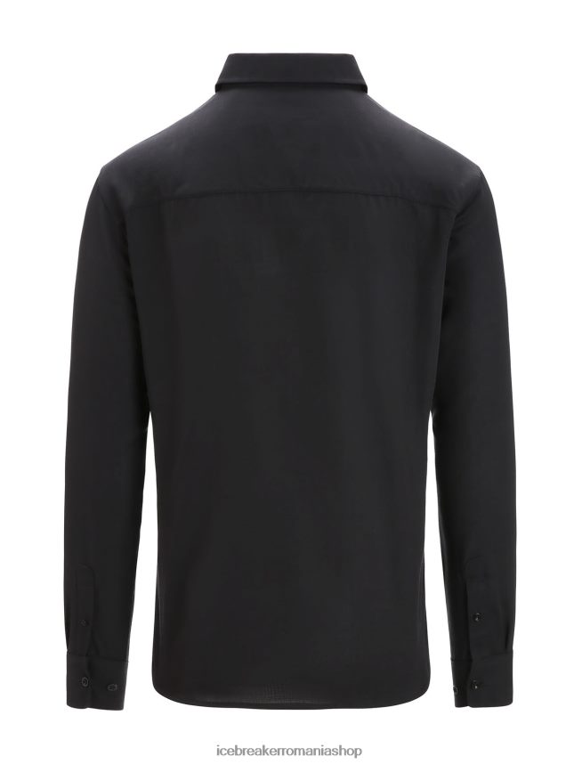 Icebreaker îmbrăcăminte negru bărbați cămașă cu mânecă lungă merino steveston DL46T194