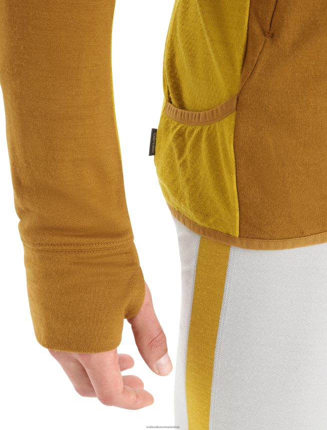 Icebreaker îmbrăcăminte cuișoare/aur tăcut bărbați hanorac cu mânecă lungă cu fermoar din merino zoneknit DL46T408