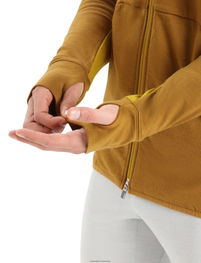 Icebreaker îmbrăcăminte cuișoare/aur tăcut bărbați hanorac cu mânecă lungă cu fermoar din merino zoneknit DL46T408