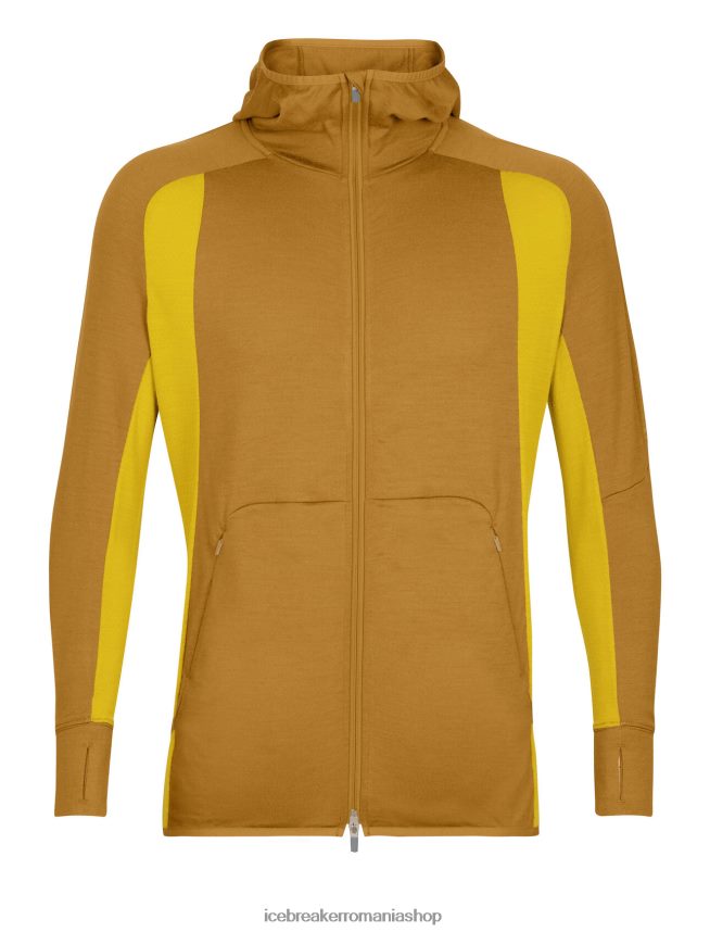 Icebreaker îmbrăcăminte cuișoare/aur tăcut bărbați hanorac cu mânecă lungă cu fermoar din merino zoneknit DL46T408