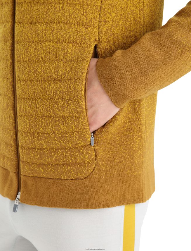 Icebreaker îmbrăcăminte cuișoare/aur tăcut bărbați hanorac izolat cu mânecă lungă cu fermoar din merino zoneknit în adâncime DL46T404