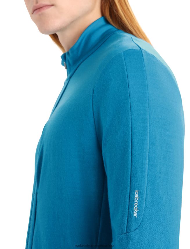 Icebreaker îmbrăcăminte geo albastru bărbați fermoar cu mânecă lungă merino quantum iii DL46T213