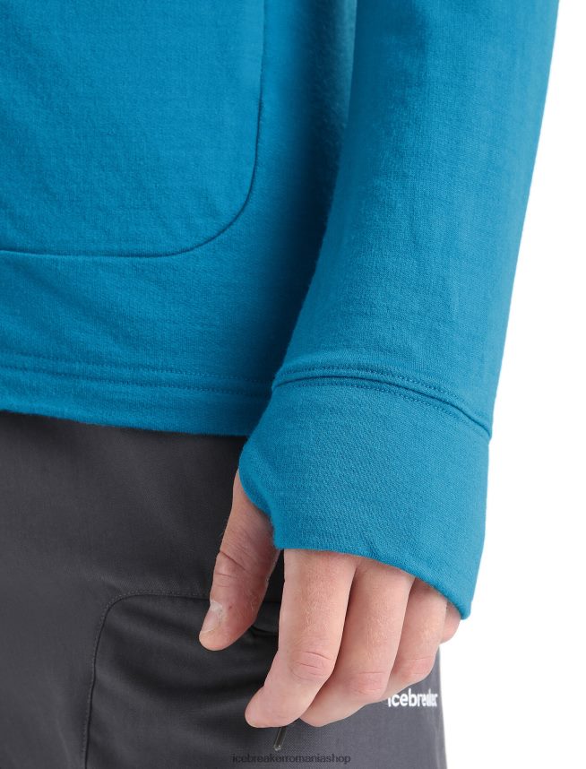 Icebreaker îmbrăcăminte geo albastru bărbați fermoar cu mânecă lungă merino quantum iii DL46T213