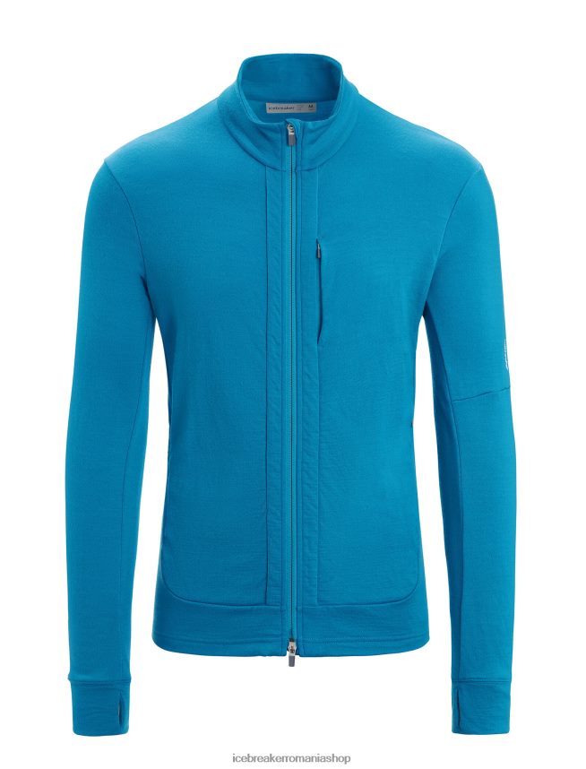 Icebreaker îmbrăcăminte geo albastru bărbați fermoar cu mânecă lungă merino quantum iii DL46T213