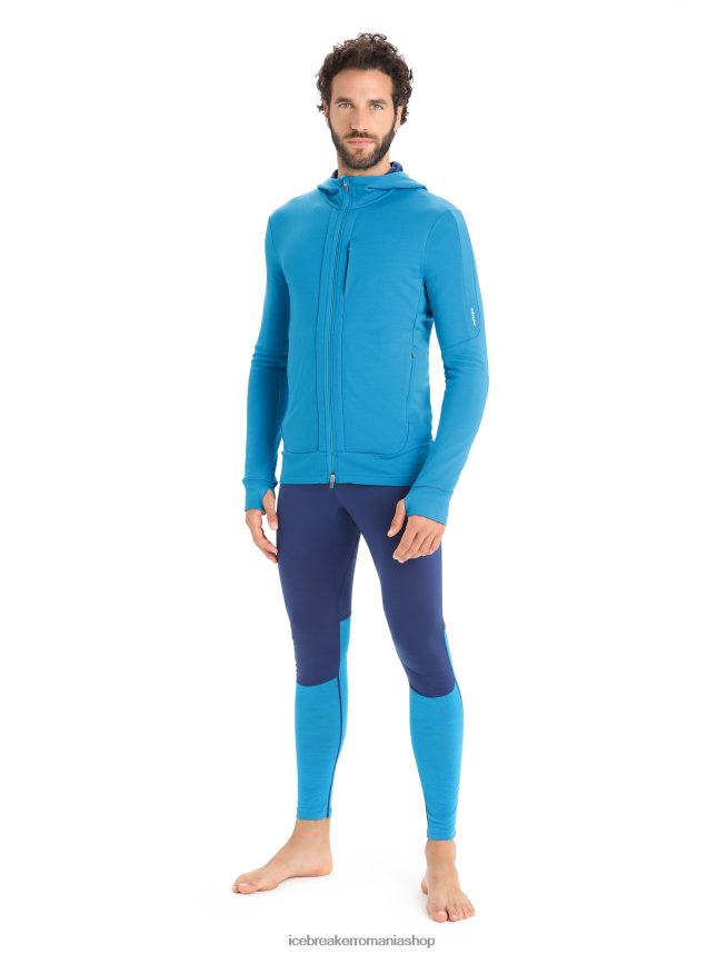 Icebreaker îmbrăcăminte geo blue/royal navy bărbați hanorac cu mânecă lungă cu fermoar merino quantum iii DL46T204