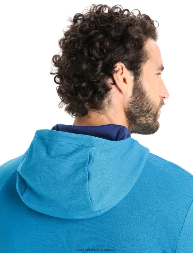 Icebreaker îmbrăcăminte geo blue/royal navy bărbați hanorac cu mânecă lungă cu fermoar merino quantum iii DL46T204