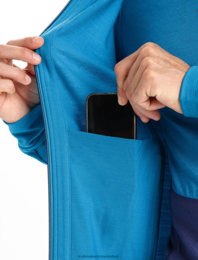 Icebreaker îmbrăcăminte geo blue/royal navy bărbați hanorac cu mânecă lungă cu fermoar merino quantum iii DL46T204