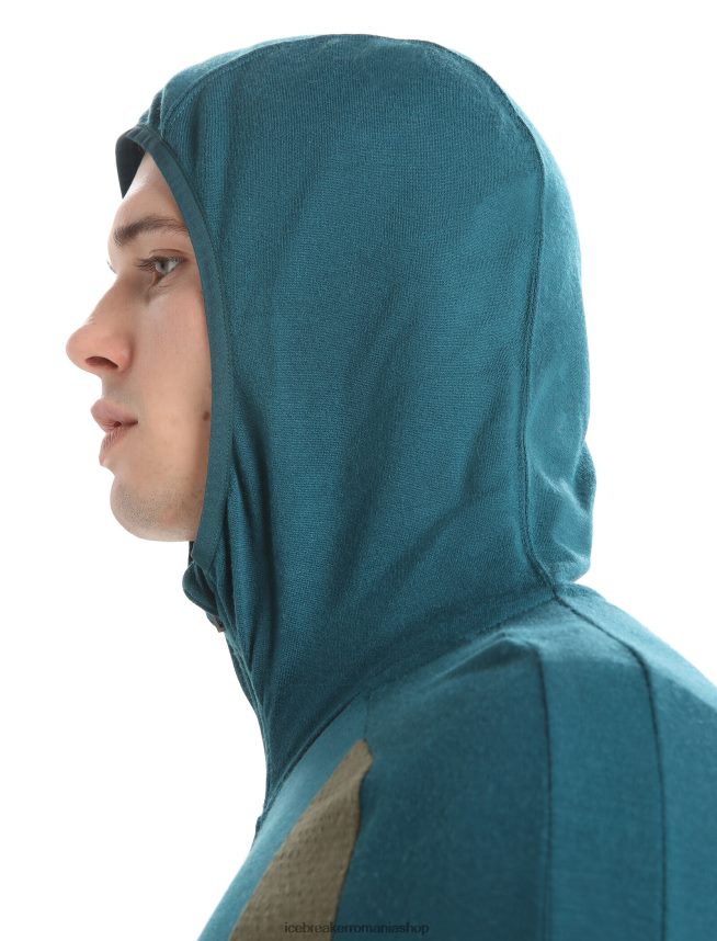 Icebreaker îmbrăcăminte glorie verde/loden bărbați hanorac cu mânecă lungă cu fermoar din merino zoneknit DL46T219