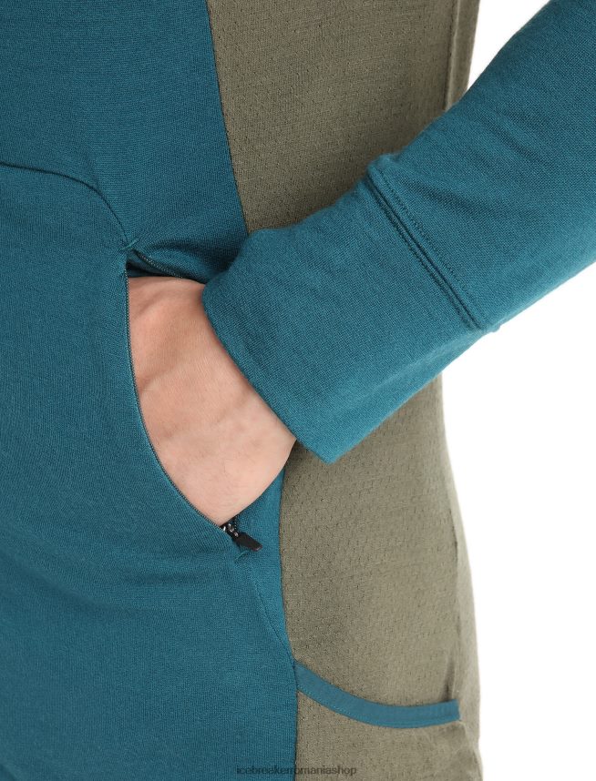 Icebreaker îmbrăcăminte glorie verde/loden bărbați hanorac cu mânecă lungă cu fermoar din merino zoneknit DL46T219