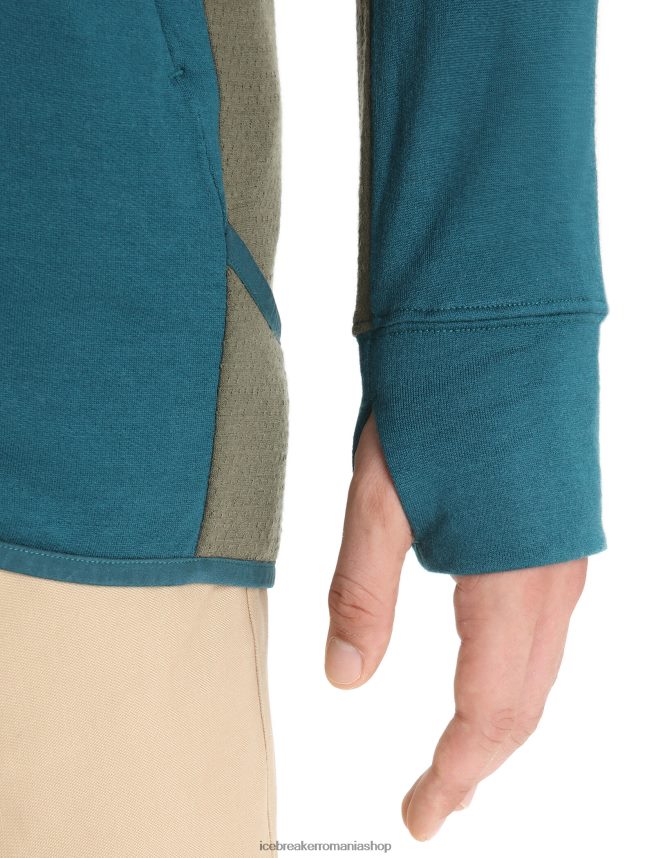 Icebreaker îmbrăcăminte glorie verde/loden bărbați hanorac cu mânecă lungă cu fermoar din merino zoneknit DL46T219
