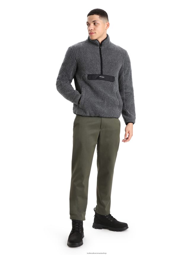 Icebreaker îmbrăcăminte gresie heather/negru bărbați jachetă realfleece merinos cu mânecă lungă cu jumătate de fermoar DL46T232