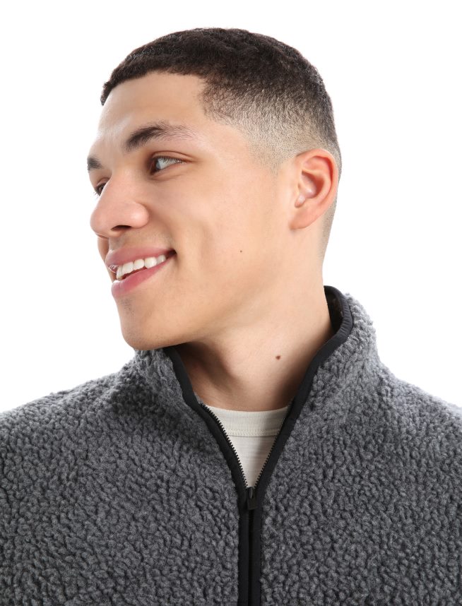 Icebreaker îmbrăcăminte gresie heather/negru bărbați jachetă realfleece merinos cu mânecă lungă cu jumătate de fermoar DL46T232