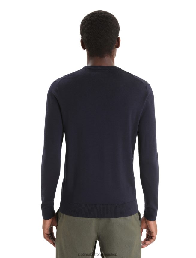 Icebreaker îmbrăcăminte marina de la miezul nopții bărbați pulover merino wilcox cu mânecă lungă cu decolteu în V DL46T227