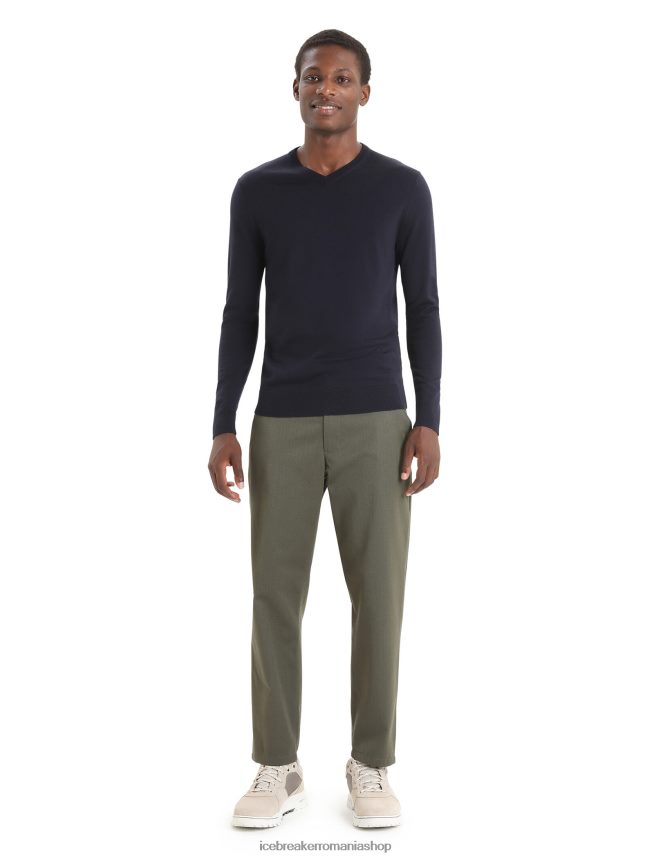 Icebreaker îmbrăcăminte marina de la miezul nopții bărbați pulover merino wilcox cu mânecă lungă cu decolteu în V DL46T227