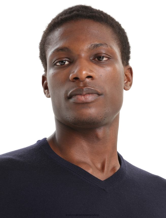 Icebreaker îmbrăcăminte marina de la miezul nopții bărbați pulover merino wilcox cu mânecă lungă cu decolteu în V DL46T227