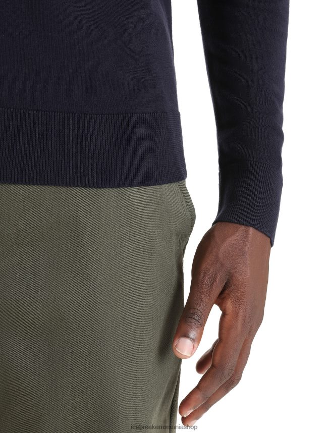 Icebreaker îmbrăcăminte marina de la miezul nopții bărbați pulover merino wilcox cu mânecă lungă cu decolteu în V DL46T227