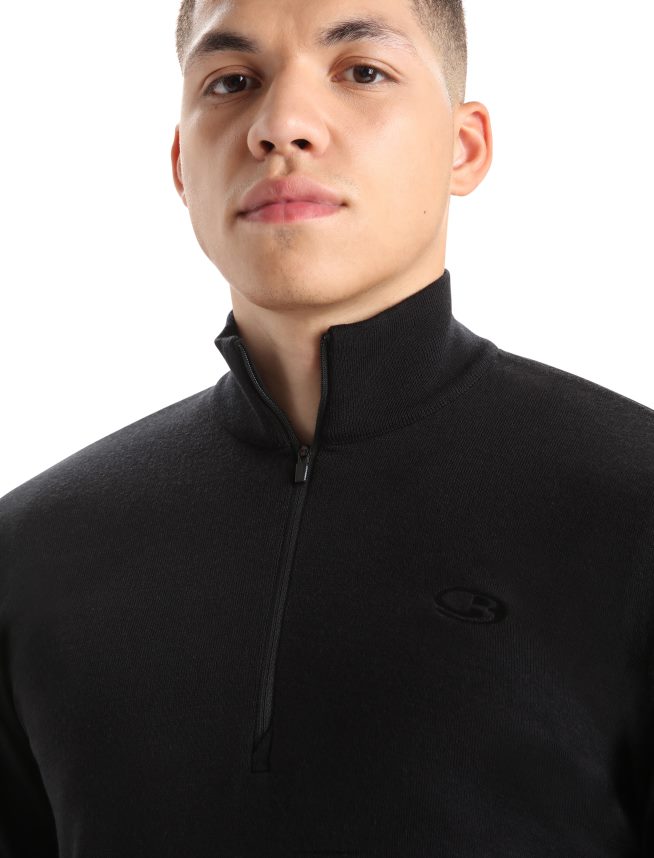 Icebreaker îmbrăcăminte negru bărbați Top cu jumătate de fermoar original cu mânecă lungă din merino DL46T224
