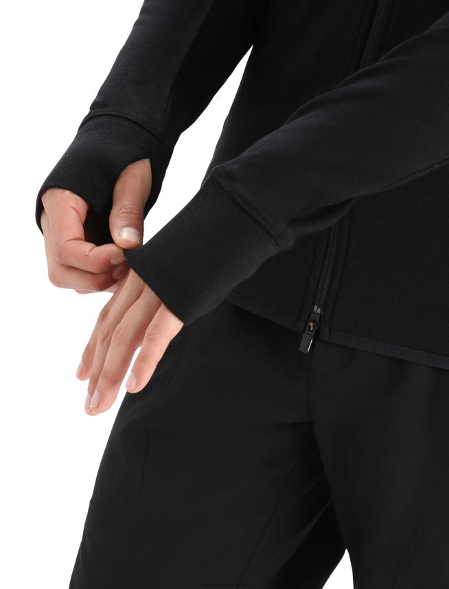 Icebreaker îmbrăcăminte negru bărbați hanorac cu mânecă lungă cu fermoar din merino zoneknit DL46T218