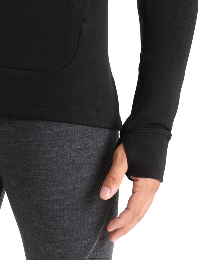 Icebreaker îmbrăcăminte negru bărbați hanorac cu mânecă lungă cu fermoar merino quantum iii DL46T201