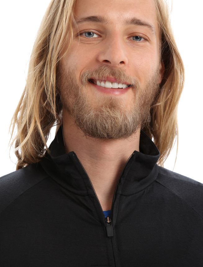 Icebreaker îmbrăcăminte negru bărbați top cu fermoar cu mânecă lungă din merino zoneknit DL46T229