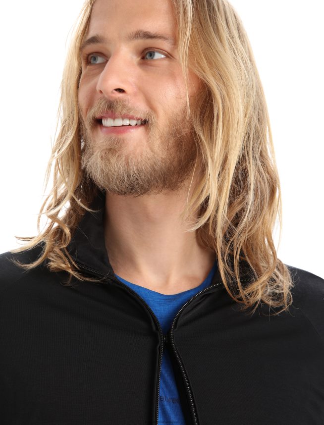 Icebreaker îmbrăcăminte negru bărbați top cu fermoar cu mânecă lungă din merino zoneknit DL46T229