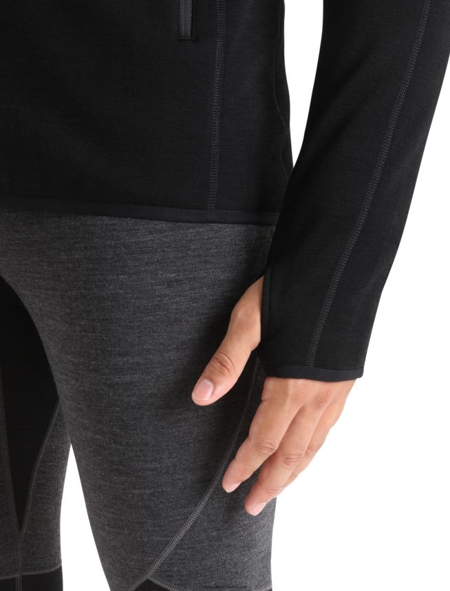 Icebreaker îmbrăcăminte negru bărbați jachetă realfleece merino elemental cu mânecă lungă și fermoar DL46T422