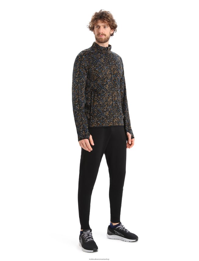Icebreaker îmbrăcăminte negru/cuișoare bărbați merino elemental cu mânecă lungă fermoar lichen DL46T402