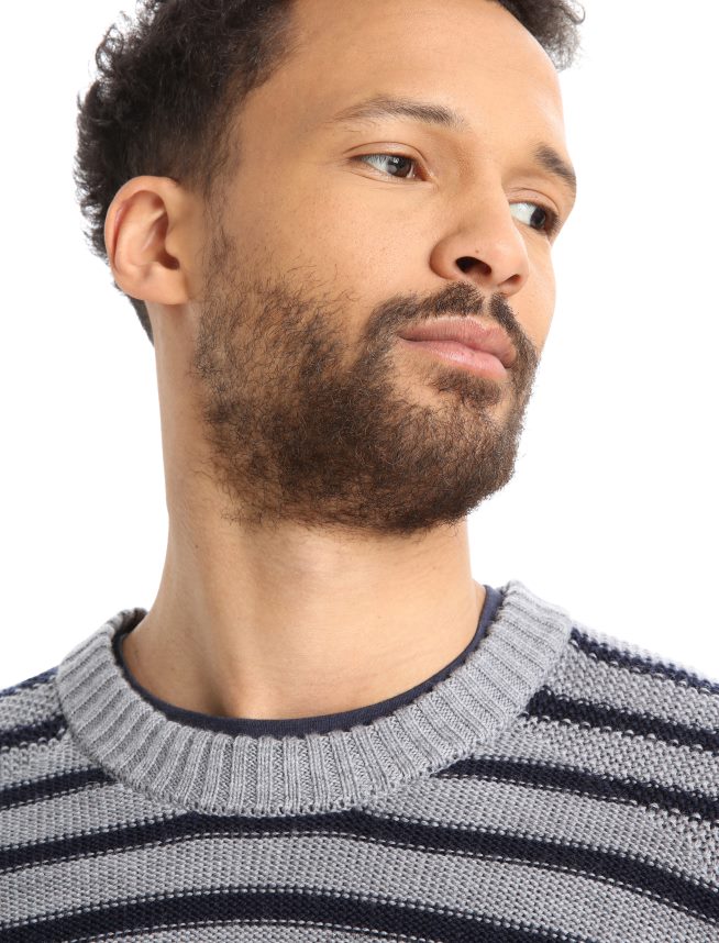 Icebreaker îmbrăcăminte bleumarin la miezul nopții/gritstone heather bărbați pulover merino waypoint crewe DL46T392