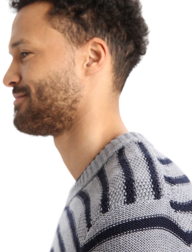 Icebreaker îmbrăcăminte bleumarin la miezul nopții/gritstone heather bărbați pulover merino waypoint crewe DL46T392