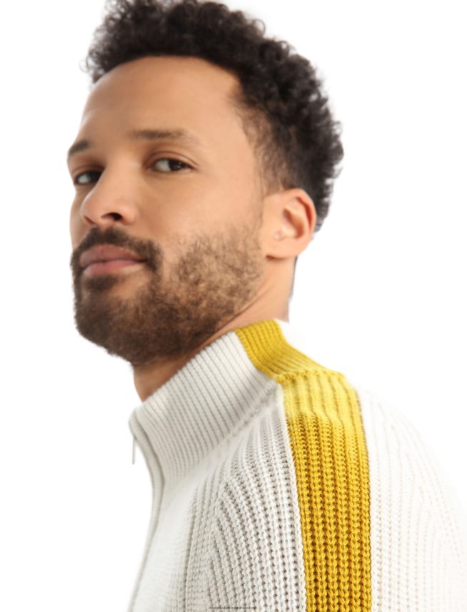 Icebreaker îmbrăcăminte ecru erica/aur tăcut bărbați pulover cu jumătate de fermoar cu mânecă lungă merino lodge DL46T405