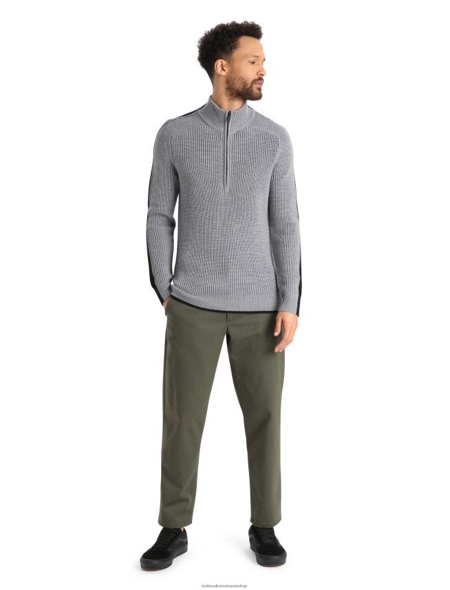 Icebreaker îmbrăcăminte gresie heather/negru bărbați pulover cu jumătate de fermoar cu mânecă lungă merino lodge DL46T233