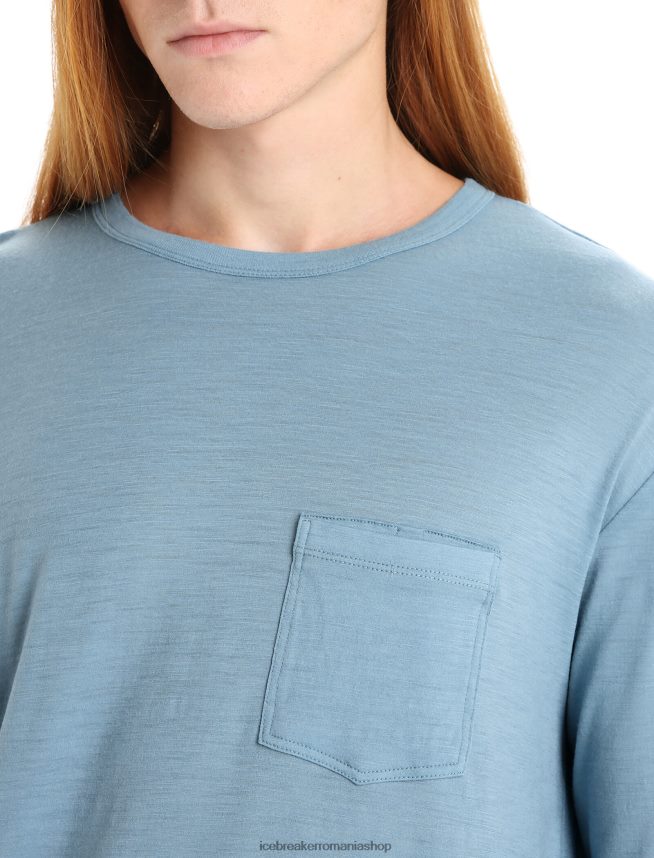 Icebreaker îmbrăcăminte albastru astral bărbați tricou cu buzunar cu mânecă lungă merino granary DL46T199