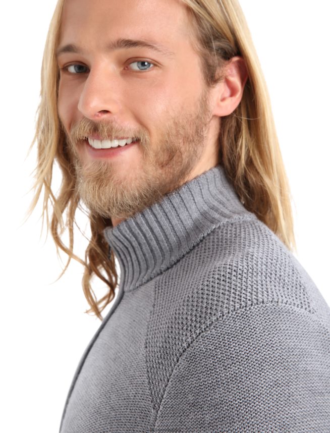 Icebreaker îmbrăcăminte gritstone heather bărbați top din merino waypoint cu mânecă lungă cu jumătate de fermoar DL46T417