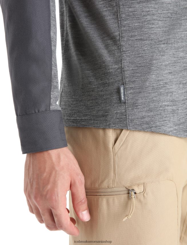 Icebreaker îmbrăcăminte muson/gritstone heather bărbați top cu mânecă lungă merino hike DL46T191