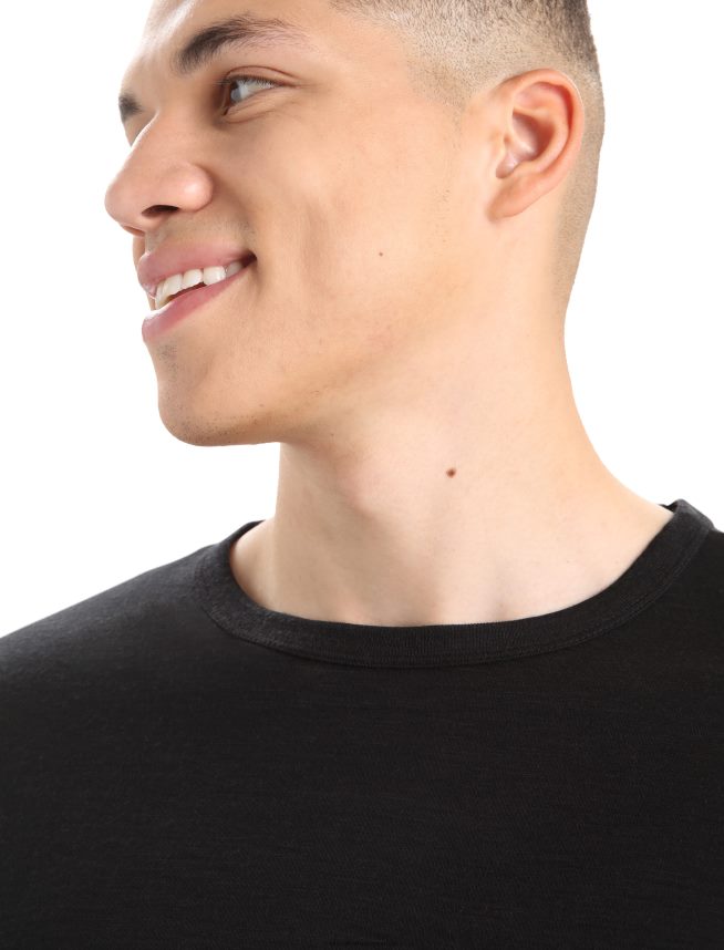 Icebreaker îmbrăcăminte negru bărbați tricou cu buzunar cu mânecă lungă merino granary DL46T198