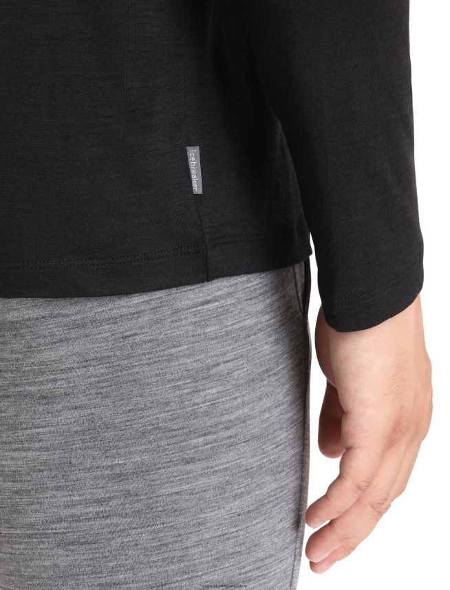 Icebreaker îmbrăcăminte negru bărbați tricou cu buzunar cu mânecă lungă merino granary DL46T198