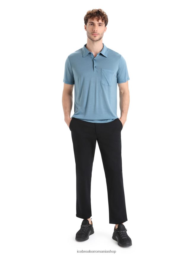 Icebreaker îmbrăcăminte albastru astral bărbați polo cu mânecă scurtă din merino Drayden DL46T11